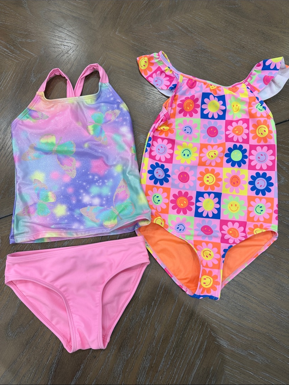 Girls' Pink & Multicolor Floral One-Piece and Tankini Swim Set